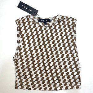 Motel Rocks GIMON CROP TOP IN DIAGONAL CHECKER TAN